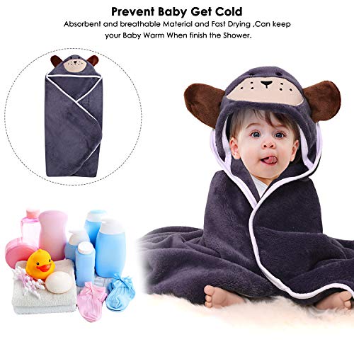 Baby Hooded Towel Flannel Washcloth Bath Blanket, Yinuoday Premium Absorbent Soft Infant Toddler Cute Animal Hooded Bath Towel Baby Shower Gift for Baby Boys and Girls/31" X 31" - Thumbnail 3