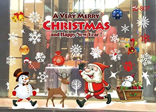Christmas Clings Window Stickers Decorations Christmas Decal Colorful Santa Removable Large Wall Windows Door Mural Clings For Marry Christmas Showcase, Xmas Decoration 55 X 38cm /21.6 X 15'' (807)
