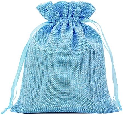 Nuiby Cotton and Linen Gift Bags with Drawstring Jute Muslin Bags Burlap Candy Bags - 4.1"x 6" Reusable Linen Pouches, Pack of 12 - Perfect for Birthday Parties, Wedding, and Other Giveaways (Blue)