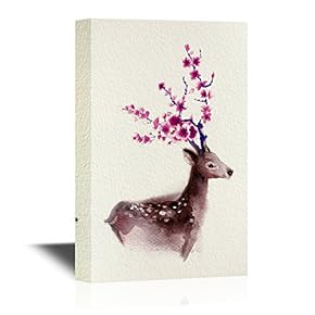 Canvas Wall Art - Watercolor Style Deer Series - Burgundy Deer - Gallery Wrap Modern Home Art | Ready to Hang - 12x18 inches