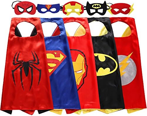 Zaleny Kids Superhero Dress Up Costumes - 5 Satin Capes and 5 Felt Masks