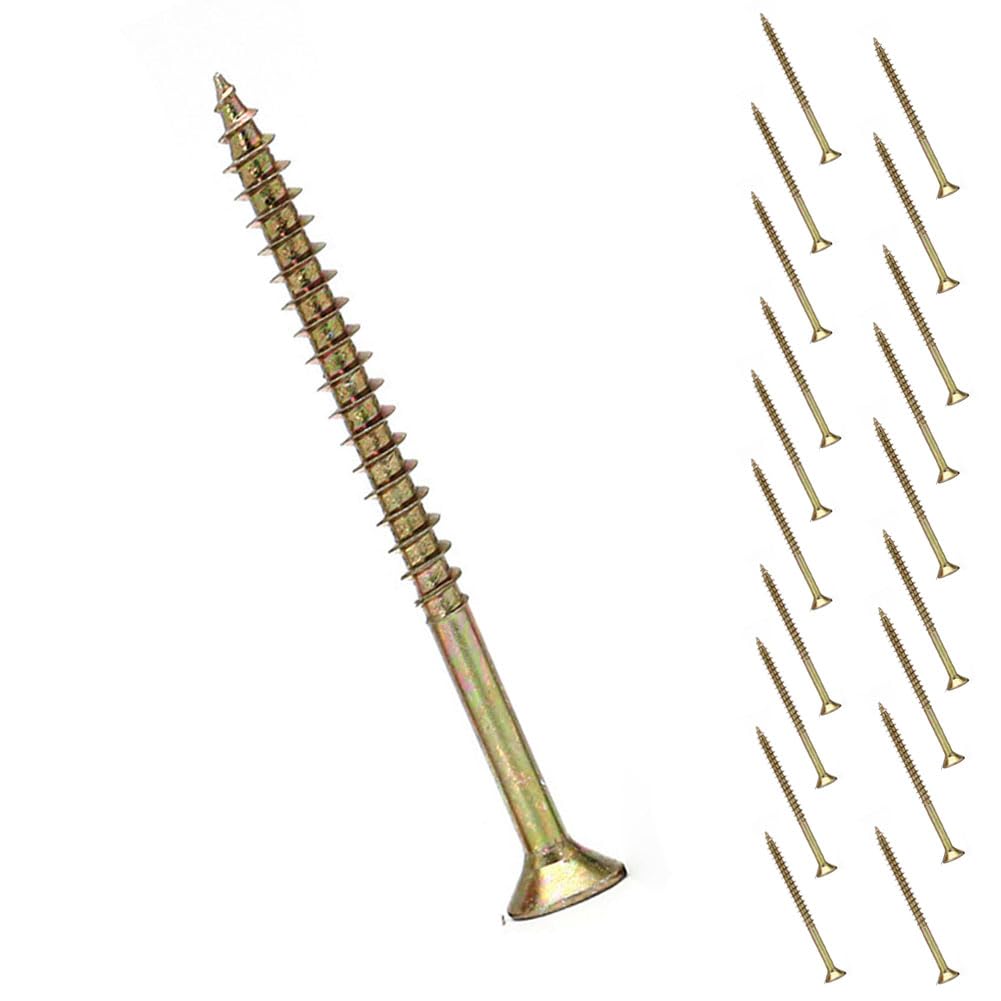 Long Wood Screws, Flat Head Wood Screws M5 x 100mm Self Tapping Drive Wood Screws, Galvanized Steel Countersunk Head Flat Modified Truss Head Wood Screw for Repairing Furniture, Joinery, DIY, 20 Pack