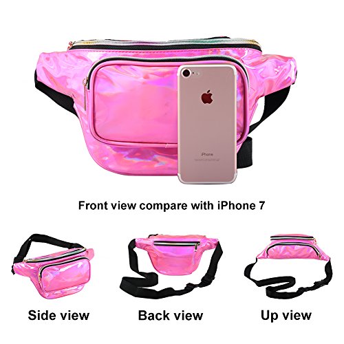 MUM'S MEMORY Metallic Hologram Fanny Pack – Outdoor Sport Waist Pack for Running, Hiking, Traveling for Women and Men (Rose Red)