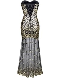 Angel-fashions vestido de fiesta sin mangas, con cuello en V, con lentejuelas, con encaje, para mujer