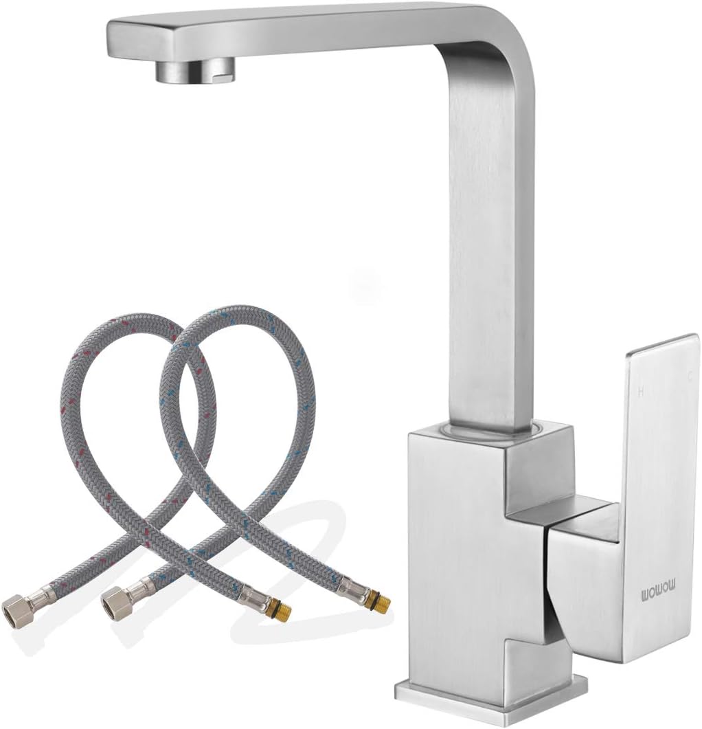 WOWOW Bar Faucets Stainless Steel Modern Bar Sink Faucet Single Hole Prep Kitchen Faucet Brushed Nickel Single Handle Lavatory Sink Faucet Mixer Small Kitchen Tap - - 