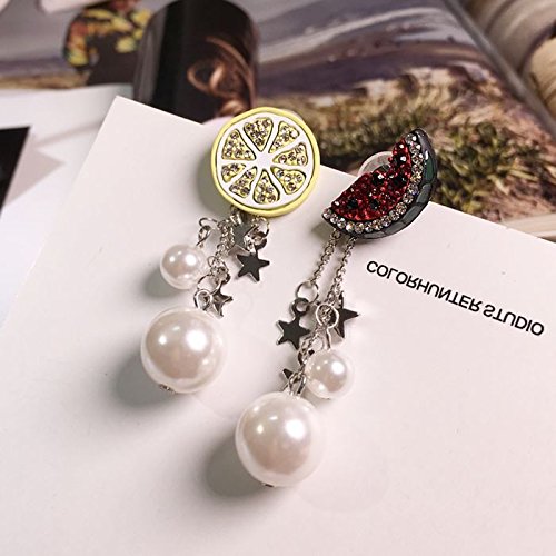 usongs 2018 asymmetric pearl earrings five-pointed star fruit watermelon with lemon elegant tassel earrings new