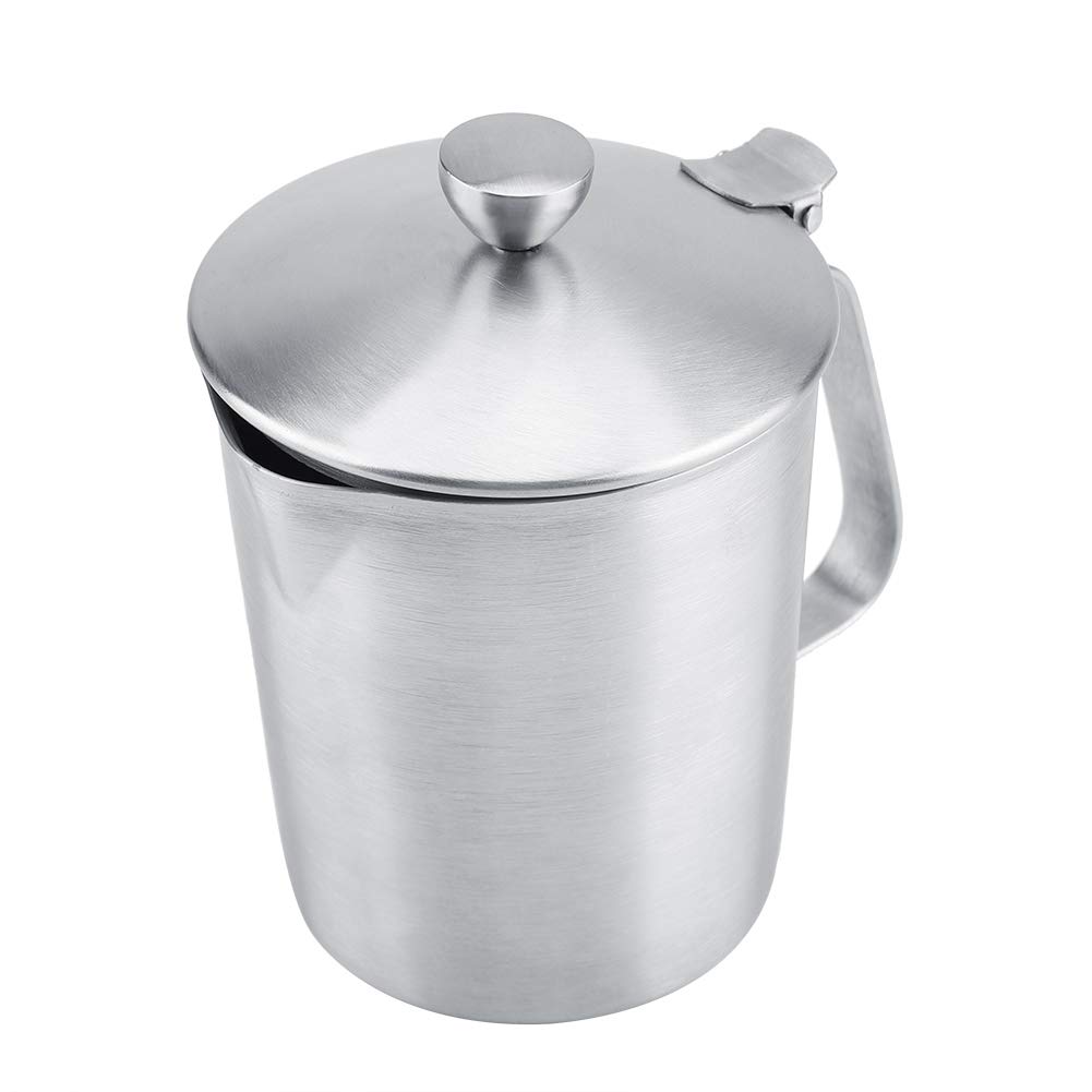 Milk Jug, Stainless Steel Milk Pitcher, Milk Frothing Jug for Making Coffee Cappuccino, Latte Coffee Pot with Handle Lid for Office Kitchen(500ML)
