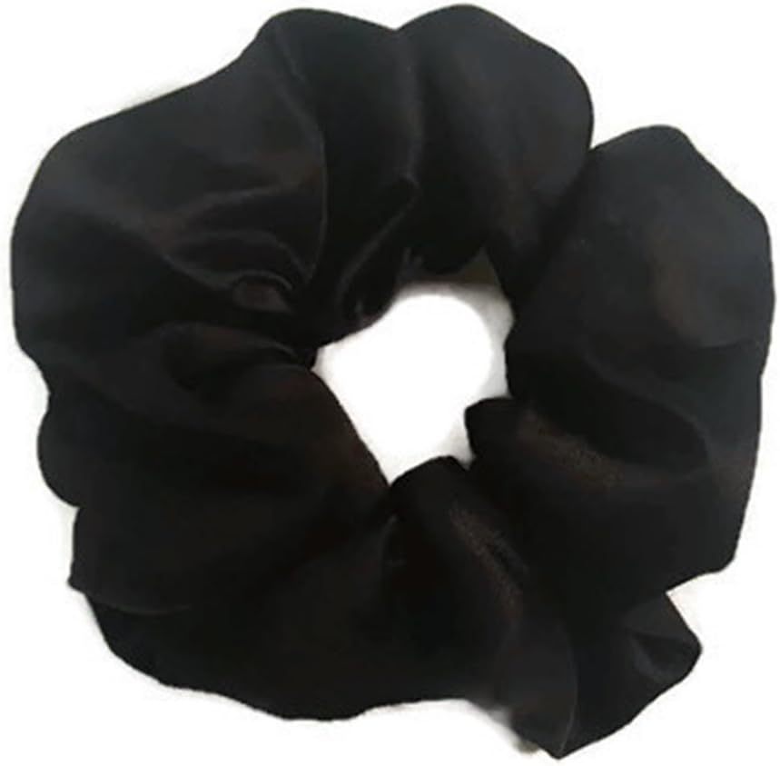 Always Eleven Premium Quality Large Satin Scrunchies - Soft and Smooth Hair Accessories for Girls and Women - Set of 2 Black Scrunchies