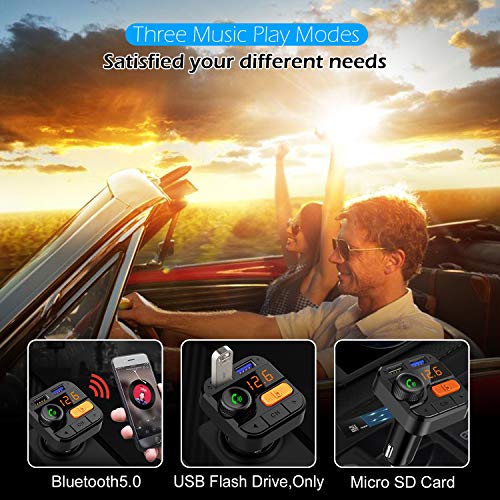 FITNATE Car Bluetooth FM Transmitter,Upgraded Version Bluetooth5.0 Wireless Car FM Radio Music Player,Super Bass, Support Hands-Free Calling