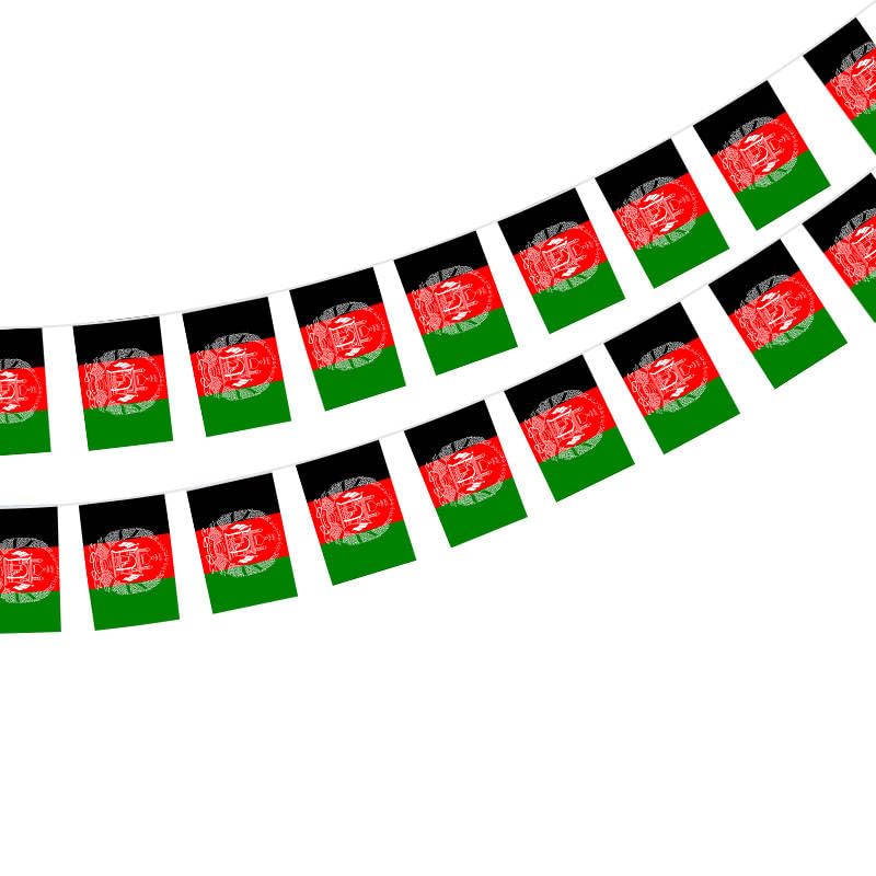 Pandiui23 Afghanistan Flag 40 Pack, 11.4M Garland, 14 x 21 cm Rectangular Flags for Bar Decorations