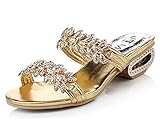 Maybest Womens Fashion Faux Rhinestone Mid Heel Open Toe Sandal Slippers