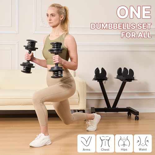 EnterSports 22LBS/26.5LBS/40LBS/44LBS/60LBS Adjustable Dumbbell Set Quick Adjustment Space-saving Dumbbells with Non-Slip Handle Adjustable Weight, Convertible Dumbbell Weights Suitable for Women Men Home Office Gym Body Strength Training