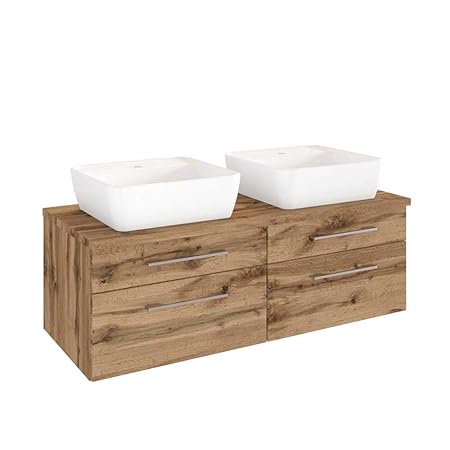 Pharao24 2 Personen Waschtisch mit Zwei Aufsatz-Waschbecken Wildeiche Dekor