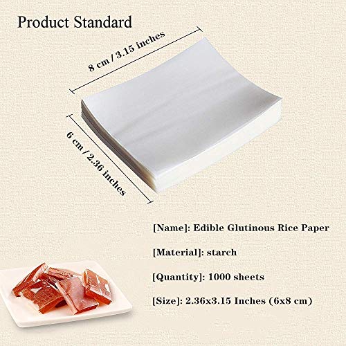 FiveEyes 1000 Pieces Glutinous Edible Rice Paper,Edible Candy Wrapping Wafer Paper Sheets,Translucent and Starchy 1000 Sheets, 3"x2.6"ï¼6x8 cmï¼