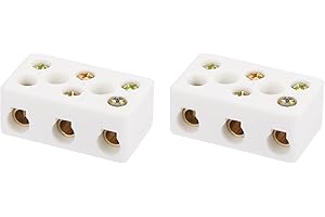 MECCANIXITY 2 Pcs 3 Way Ceramics Terminal Blocks, 30A 110V-600V High Temp Porcelain Ceramic Electrical Connectors with Brass 