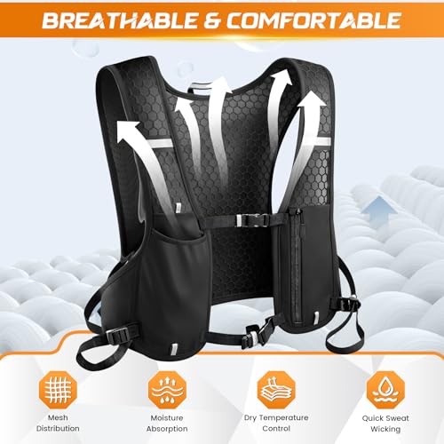 Running Vest, Hydration Vest with Water Bottle, Running Vest for Mens & Women, Running Backpack, Adjustable, Reflective Strips, Unisex