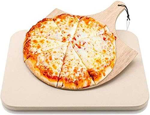 Rectangle Pizza Stone 15'' X 12'' Bread Baking Stone with Wooden Pizza Paddle Cordierite Grilling Stone Ideal High Temperature Resistance for Ovens Grills BBQ