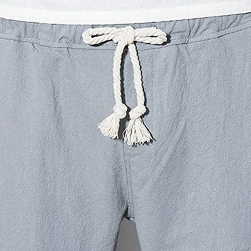 Allywit Mens Casual Summer Cotton Linen Elastic Waistband Beach Harem Baggy Lounge Pants Big and Tall Gray