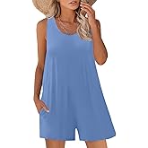 Nfsion Womens Summer Casual Sleeveless Rompers Tank Crewneck Wide Leg Loose Shorts Jumpsuit Overalls with Pockets