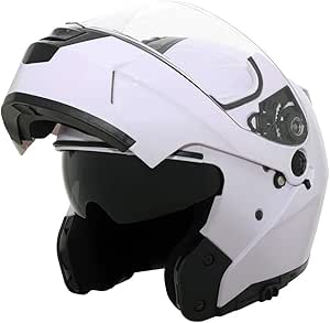 Amazon.com: TRIANGLE Motorcycle Helmets Modular Dual Visor Flip Up (Large, Glossy White): Automotive