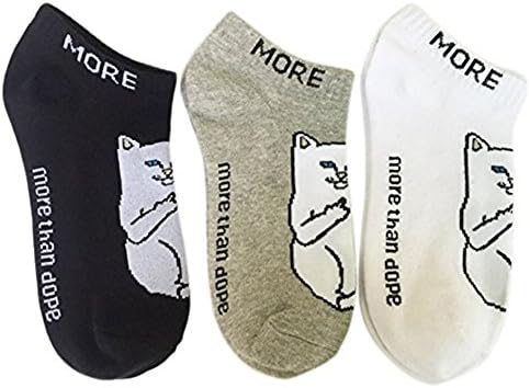Joynny 3 Pack Harajuku Middle Finger Cat Socks Cartoon Cotton Short Socks