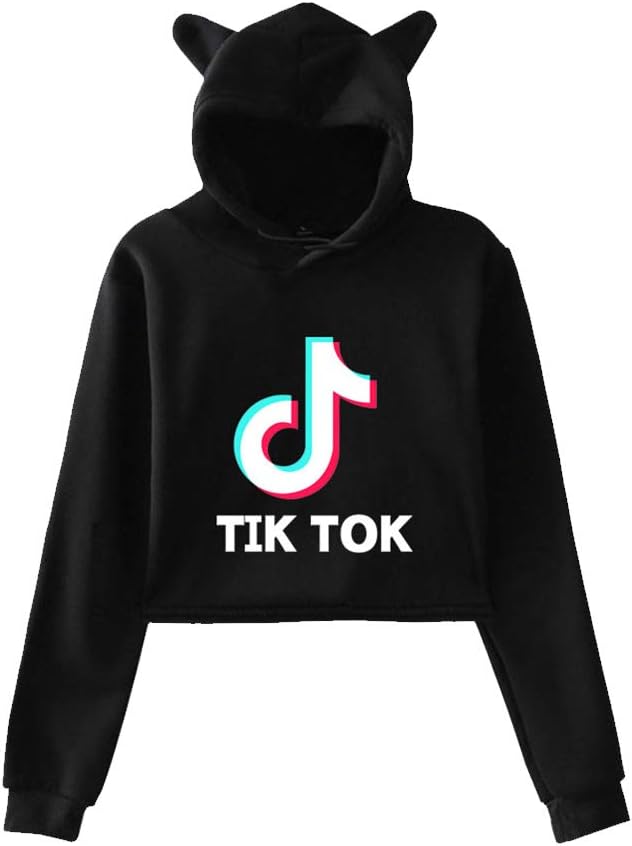Womens Short Hooded Sweatshirt, Womens Cute Cat Ear Long Sleeve Solid Color Crop Top Hoodie Teenage Girls Hoody Casual Hooded Pullover Tops Blouse