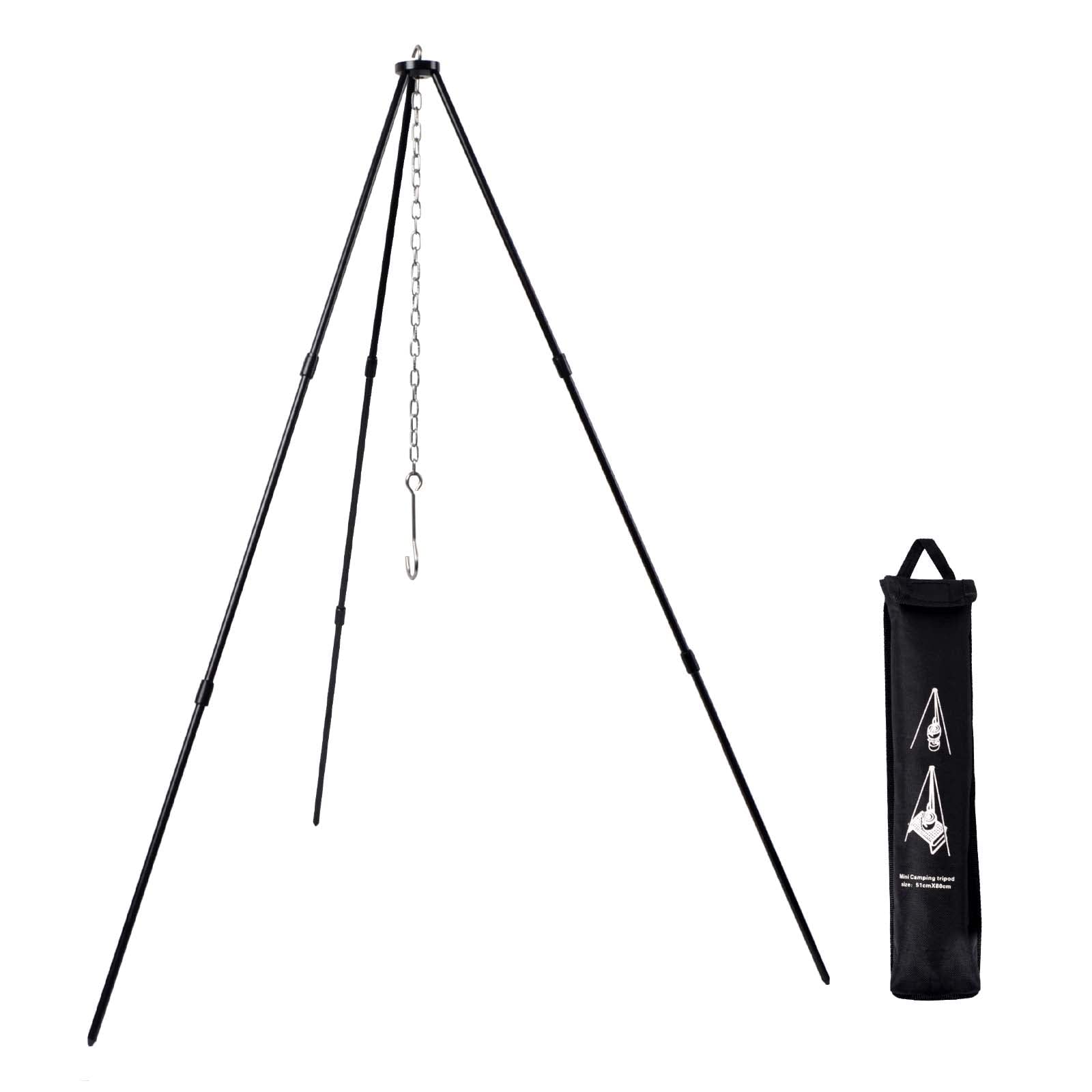 Joy Depot Campfire Cooking Tripod Camping Tripod Dutch Oven Tripod Hanger Adjustable Grill Stand Grilling Set with Storage Bag for Camping Picnic Party BBQ-Black