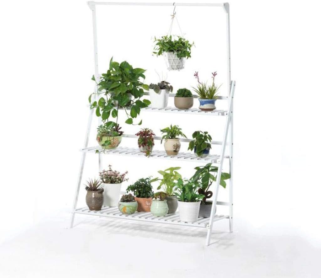 Plant Stand, Ladder Plant Stand Outdoor Indoor Flower Rack Stand Display Shelf 3 Tier Plant Shelves with Plant Hanger Bar (color : White, Size : 100CM)