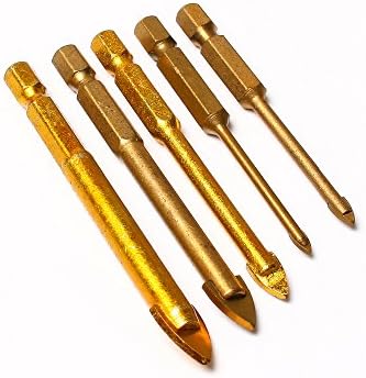5Pcs/Lot Titanium Coated Hex Glass Tile Drill Bit Set For Wall Carbide Mable Tile Ceramics Glass Granite Spear Point Cross Head
