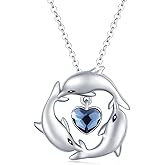 Dolphin Necklace for Women 925 Sterling Silver Birthstone Jewelry Personalized Mothers Day Gifts For Dolphin Lover Best Friend Necklace with Gift Box