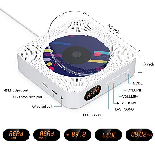 Portable CD/DVD Player with Bluetooth,Wall Mountable CD DVD Player HDMI Builtin HiFi Speaker