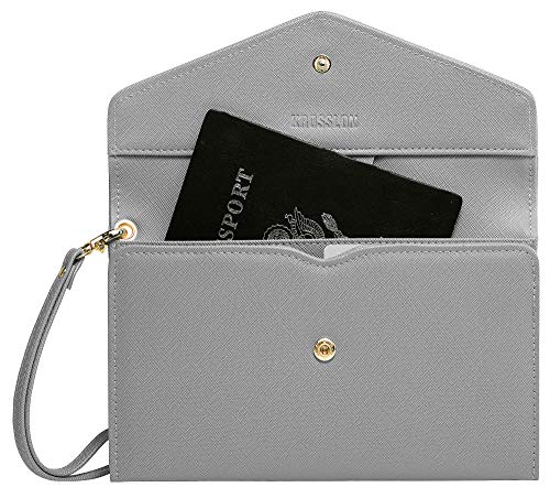Krosslon Rfid Passport Holder Wristlet Travel Wallet Trifold Documents Organizer Slim Purse, Fit US UK CA Passport Cover Best Traveling Accessories for Women, Storm Gray(217#)