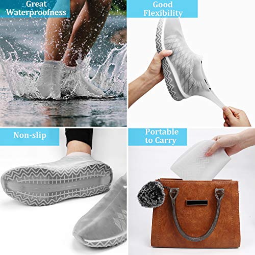 AOGUERBE Waterproof Silicone Boot and Shoe Covers, Reusable Rubber Shoe Protectors Men/Women Covers for Shoes Rain Silicone Protector for Outdoor/Indoor/Walking Non Slip Stretchable (Large, White)