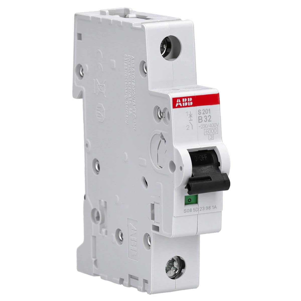 ABB S201-B32 Miniature Circuit Breaker, 1 Pole, Type B, 6/10kA Breaking Capacity, 32 Amp Current (2CDS251001R0325)