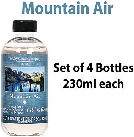 Aromatherapy Hosley's Premium Grade Mountain Air Highly Scented Reed Diffuser Refill Oil - Box of 4 / 230 ml - Made in USA Ideal GIFT for weddings, spa, Reiki, Meditation, Bathroom settings