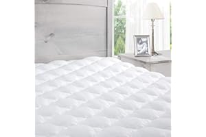 ExceptionalSheets Pillow Top Mattress Pad - Found in Marriott Hotels with Fitted Skirt and 18" Deep Pockets - Supportive Pillowtop Mattress Pad Cover with Cluster Fiber - Queen Size