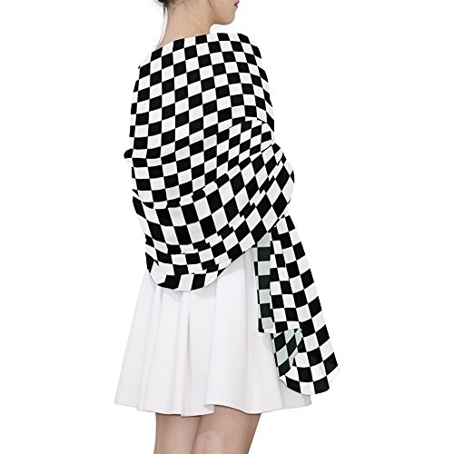 WellLee Black & White Checkerboard Sheer Scarves Shawl Wrap Women Oblong Chiffon Scarf for Outdoor - Thumbnail 3