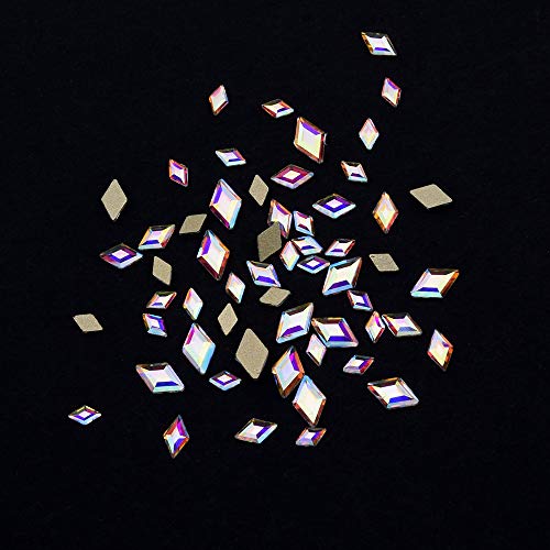 100pcs Mix 3 Sizes Crystal AB Flat Back Nail Rhombus Foiled Diamond Shape Rhinestone Nail Art Stones and Charms Supplies