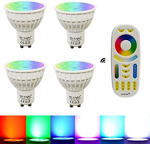Mi-light Dimmable GU10 4W Led Bulb RGB+CCT LED Spotlight Smart Led Lamp with Remote(4 Pack) Need Controlled by Mi Light wifi ibox/ Remote