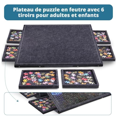 Pllieay Puzzle Table Puzzle Mat Puzzle Tray with 6 Sorting Drawers, Adjustable Stand and Protective Lid – Ideal for 1000 Piece Puzzles