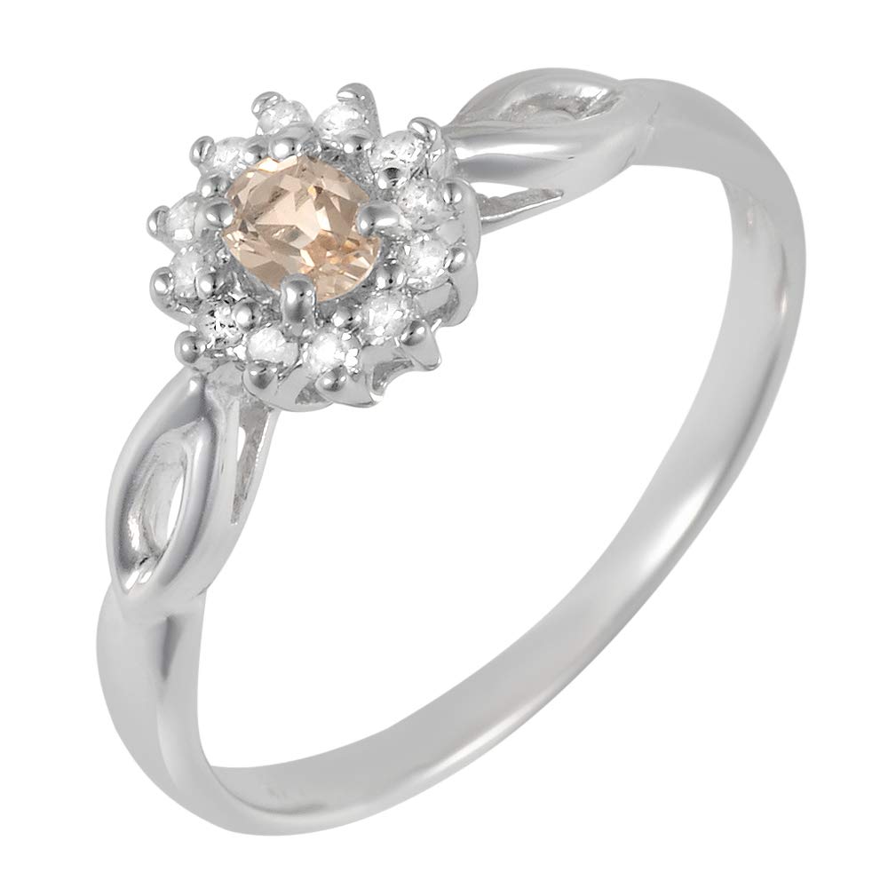 Ivy Gems Sterling Silver Morganite & Diamond Solitaire Cluster Ring Size P