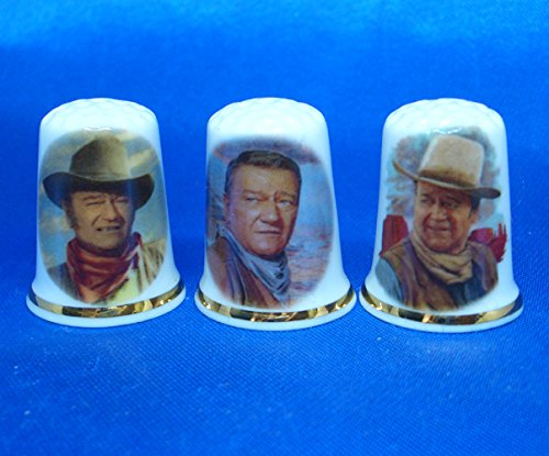 Birchcroft Porcelain China Collectable - Set of Three Thimbles - John Wayne Cowboy