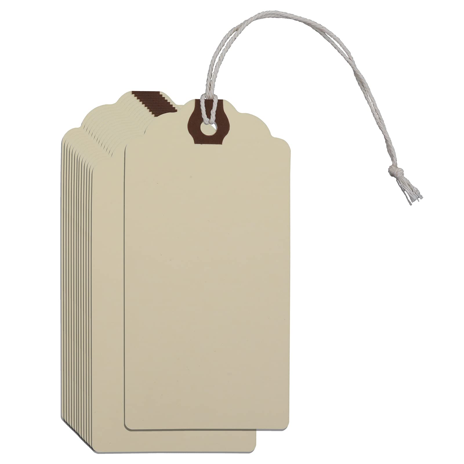 60 Pieces Gift Tags with String Blank Manila Shipping Tag Paper Luggage Tags - Inventory, Luggage, Present, Cardboard Labels - Hang Tag with Reinforced Hole 11.8 x 5.8cm (Beige)