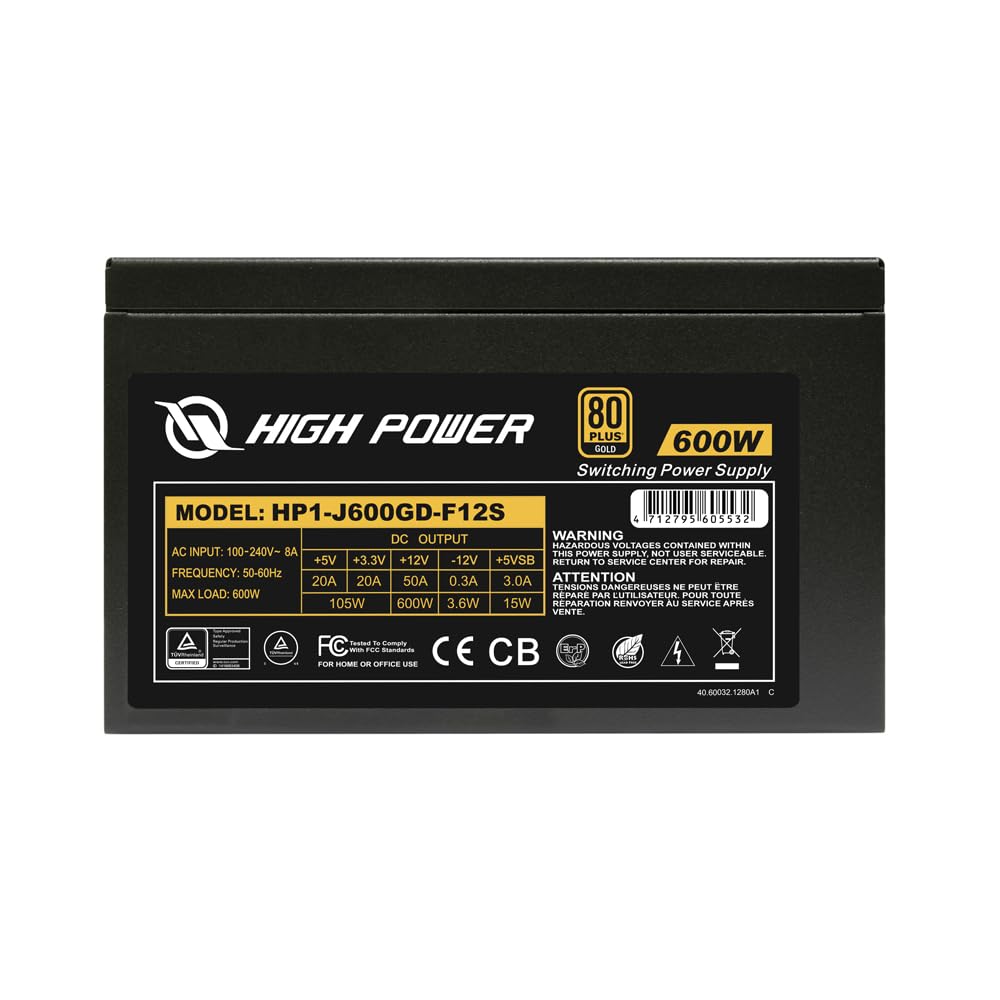 HIGH POWER 600W Power Supply, 80 Plus Gold Certified Martinique