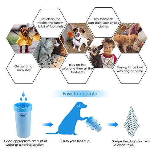 Petcabe Portable Dog Paw Cleaner Pet Cleaning Brush Cup Dog Foot Cleaner (Large-Blue) - Thumbnail 3