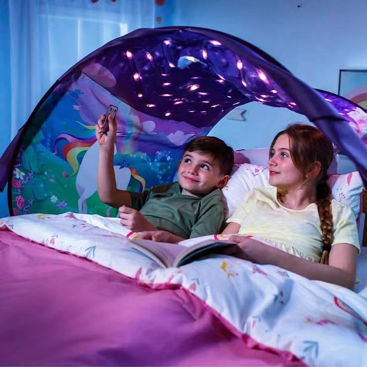 Bed Tents Fantasy Fun Foldable Play Pop up Outdoor Indoor Dream Twin Size for Boys & Girls, Children's Tents Playhouse, Christmas Birthday Gifts (Horse with Remote Light)