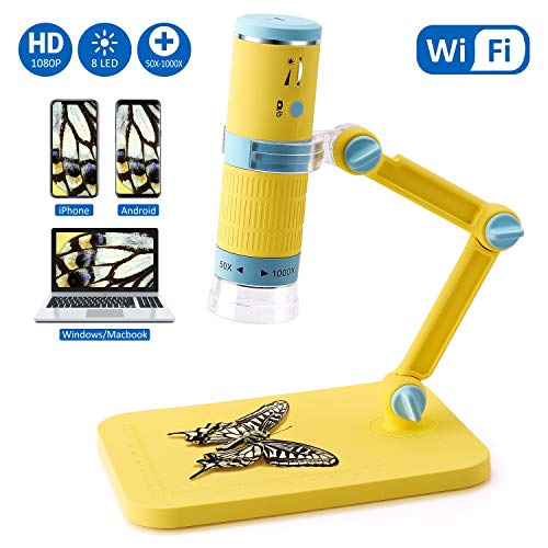 Wireless Digital Microscope, Jionchery 50x to 1000x Magnification Microscope Camera, Mini Pocket Handheld Microscopes with Microscope Stand, Compatible with iPhone Android, iPad MAC Windows