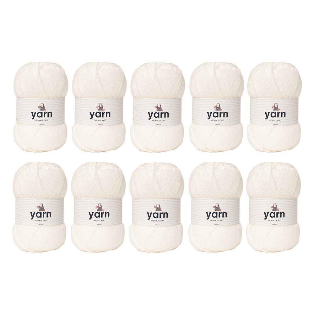 Korbond DK White Yarn - 10 x 100g Acrylic Wool - Lightweight, Hypoallergenic & Durable Double Knit Crochet Yarn Knitting Wool (2900m Total)
