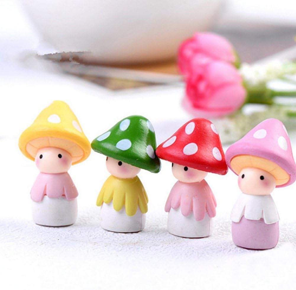 SquarezhenBo 4Pcs Colorful Fairy Garden Ornaments, Miniature Mushroom Doll Fairy Garden Ornament DIY Dollhouse Garden Decor Outdoor Statues Home Decoration, Home Accessories