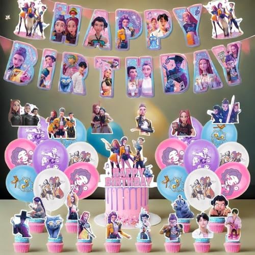31Pcs Party decorations, with banner, paper balloons, cake toppers, decor balloons and backdrops, suitable for decorating birthday and party for boys and (Blue)